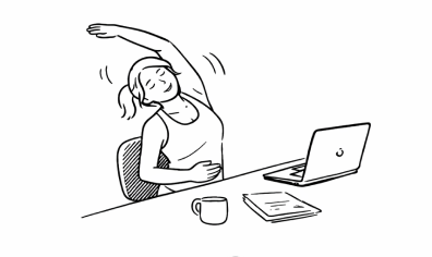 Original discovery drawing: Ella stretching beside her laptop.