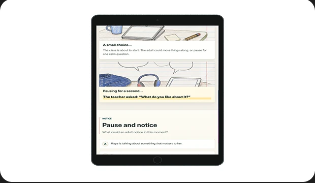 Online safety micro-learning activity displayed on a tablet