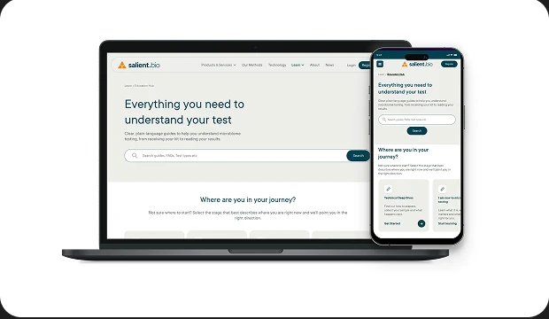Salient Bio testing website displayed on a laptop and mobile phone